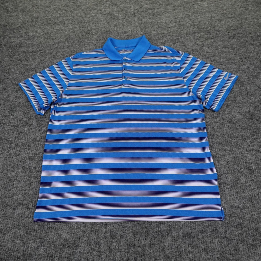 Nike Golf Polo Shirt Mens Extra Large Blue Stripe Dri-Fit Performance Breathable